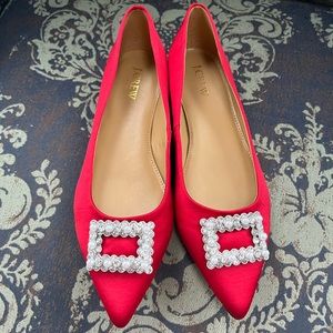 NIB- J Crew Ruby Satin Pointy Toe Jeweled Flats